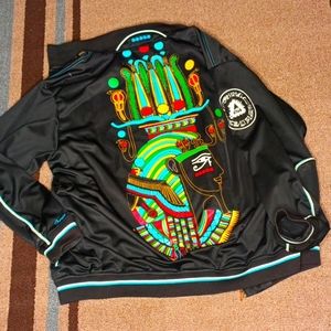 COOGI Vintage men's XXL zip up black jacket with wicked graphics